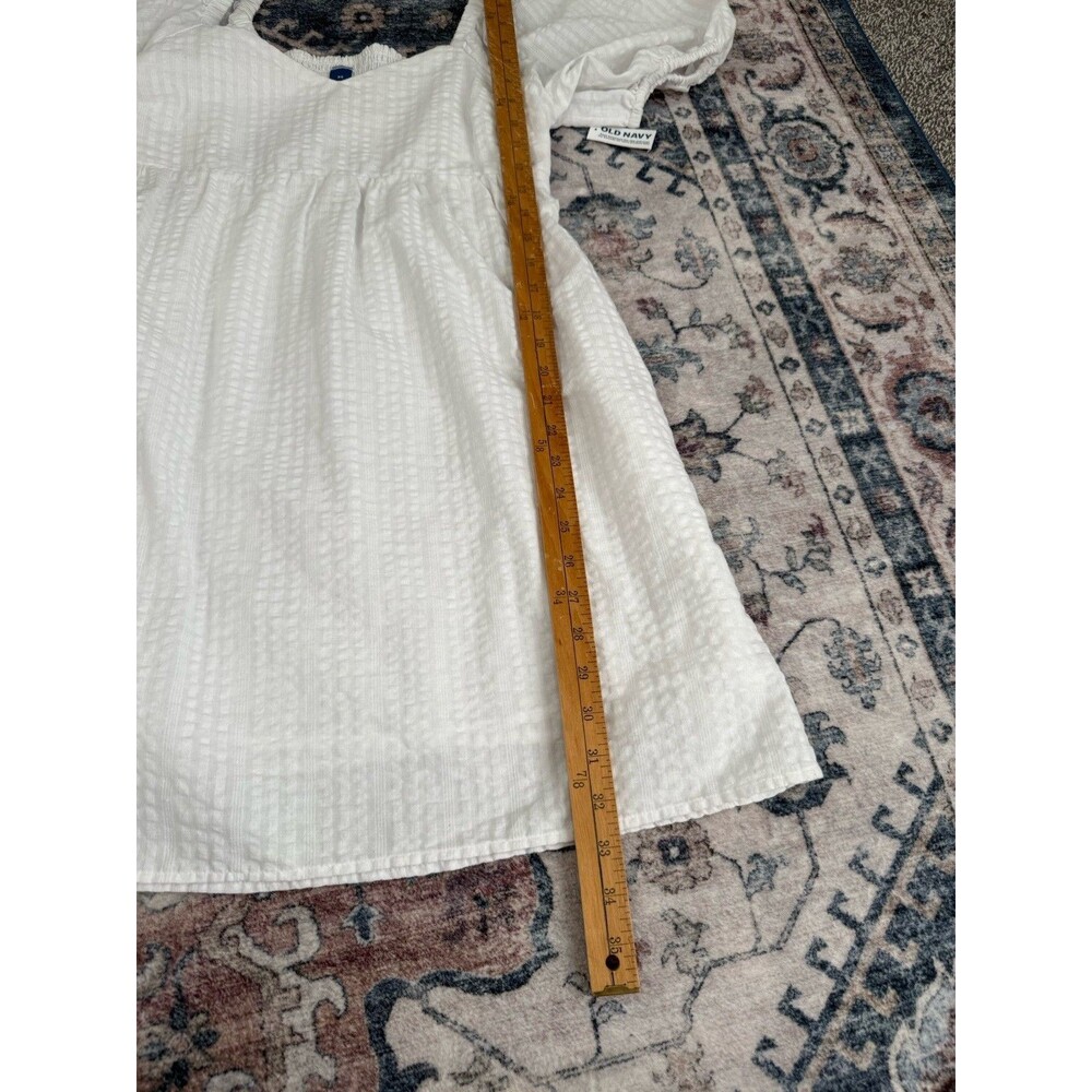 Old Navy White Seersucker Dress Puff Sleeves XS Babydoll Cottage Coastal Preppy - Picture 7 of 7